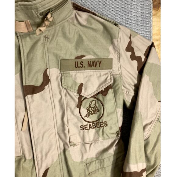 US Navy Seabees Vintage Field Jacket Mens Small Regular Desert Camo Cold Weather - Picture 6 of 14